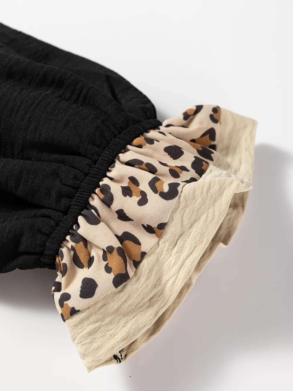 Contrast Leopard Print Patchwork Polo Collar Buttons Front Long Sleeve Blouse, image 6