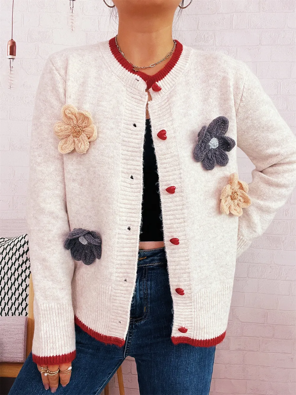 Flower Button Up Long Sleeve Cardigan, image 6