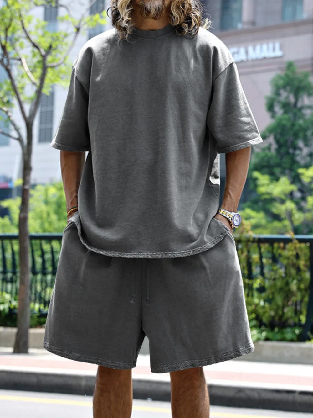 Men's Full Size Round Neck Short Sleeve Top and Shorts Set Plus Size, image 12