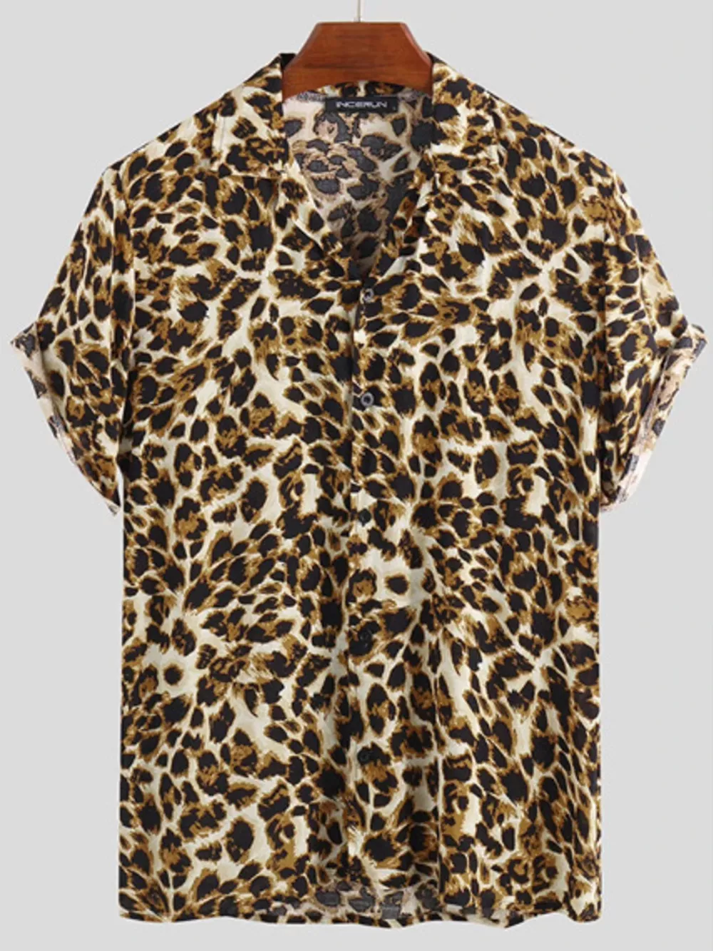 Men's Full Size Leopard Print Short Sleeve Shirt Plus Size, image 2