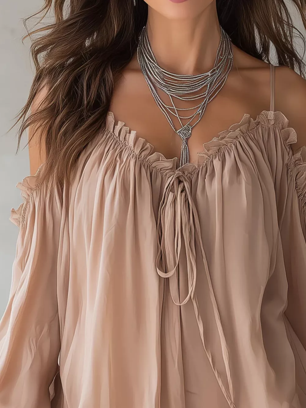 Frill Spaghetti Strap Tie Front Blouse, image 2