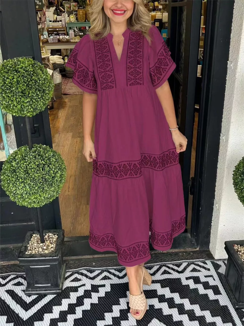 Full Size Geometric Print Midi Dress Plus Size, image 7