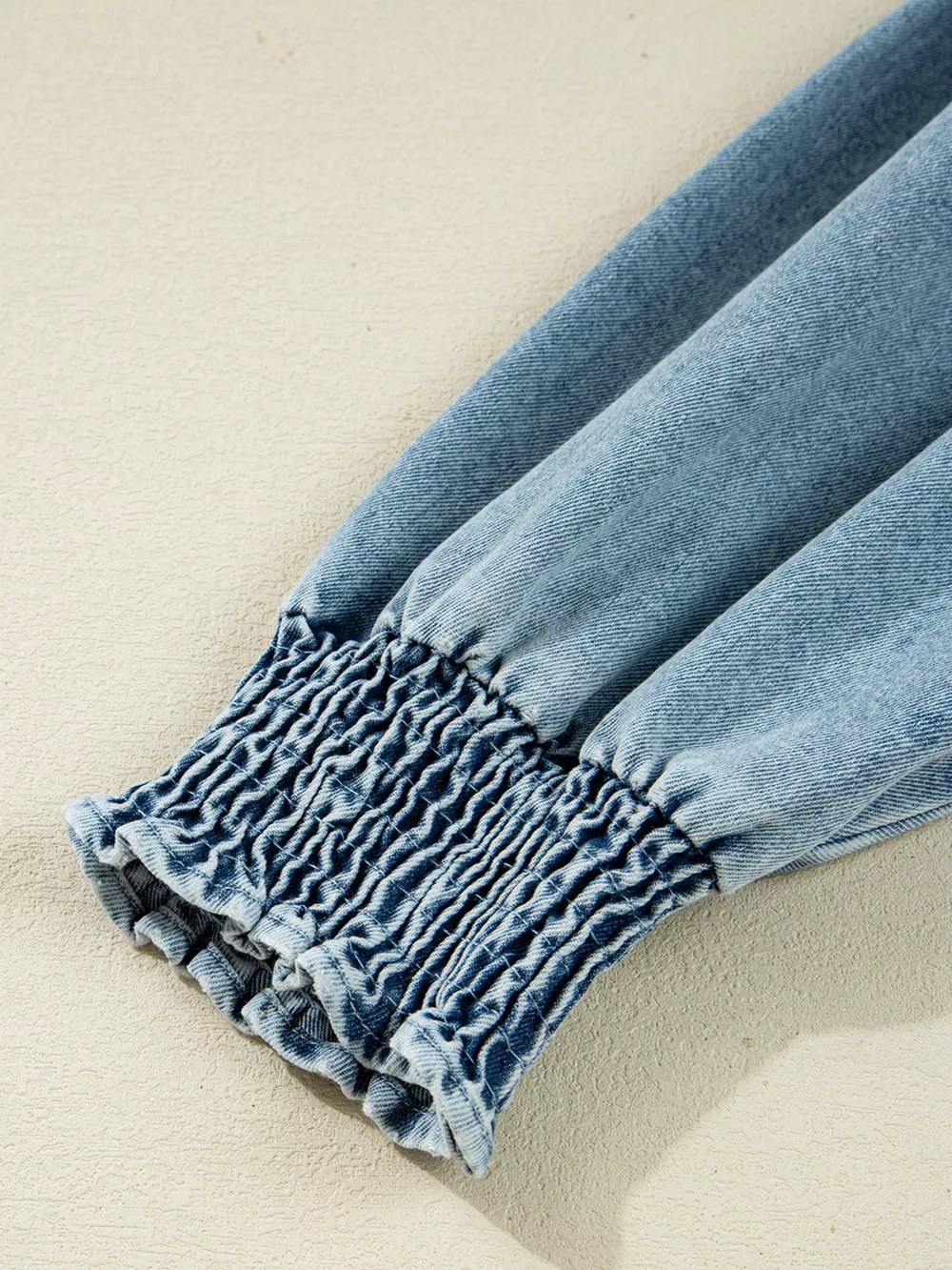 Smocked Cuffs Flared Denim Shirt Mini Dress, image 10