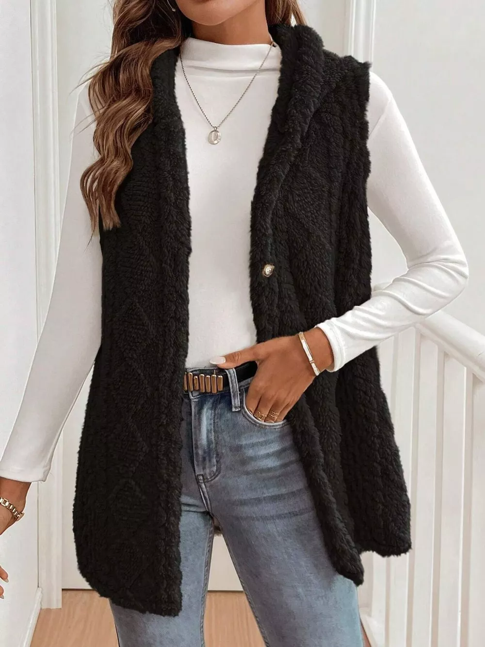 Cozy Sherpa Fleece Hooded Vest Coat, image 8