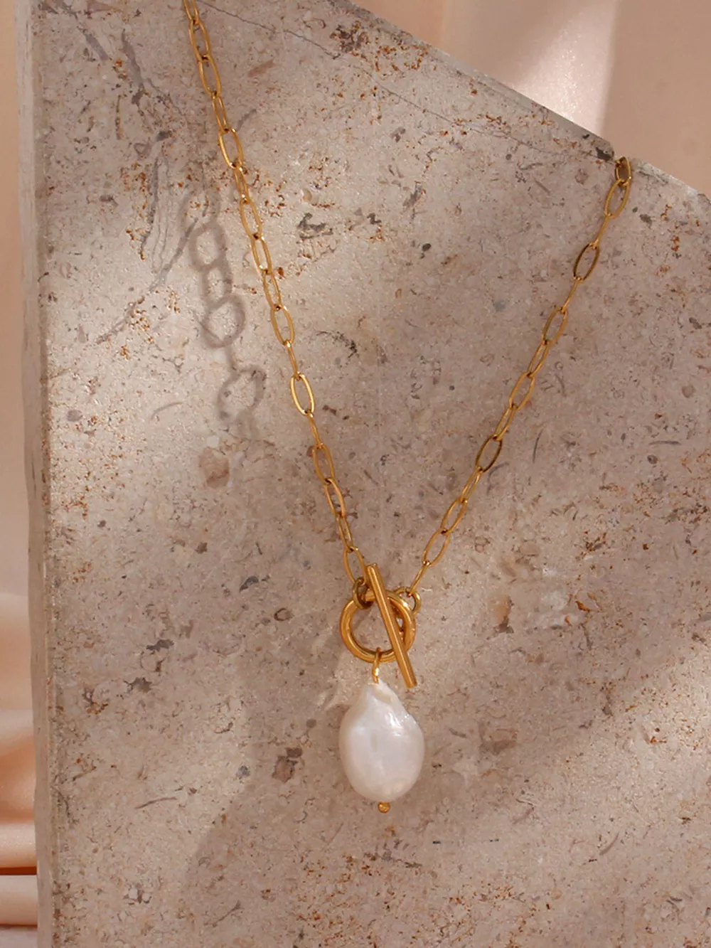 18K Gold-Plated Baroque Pearl Pendant Necklace, image 11