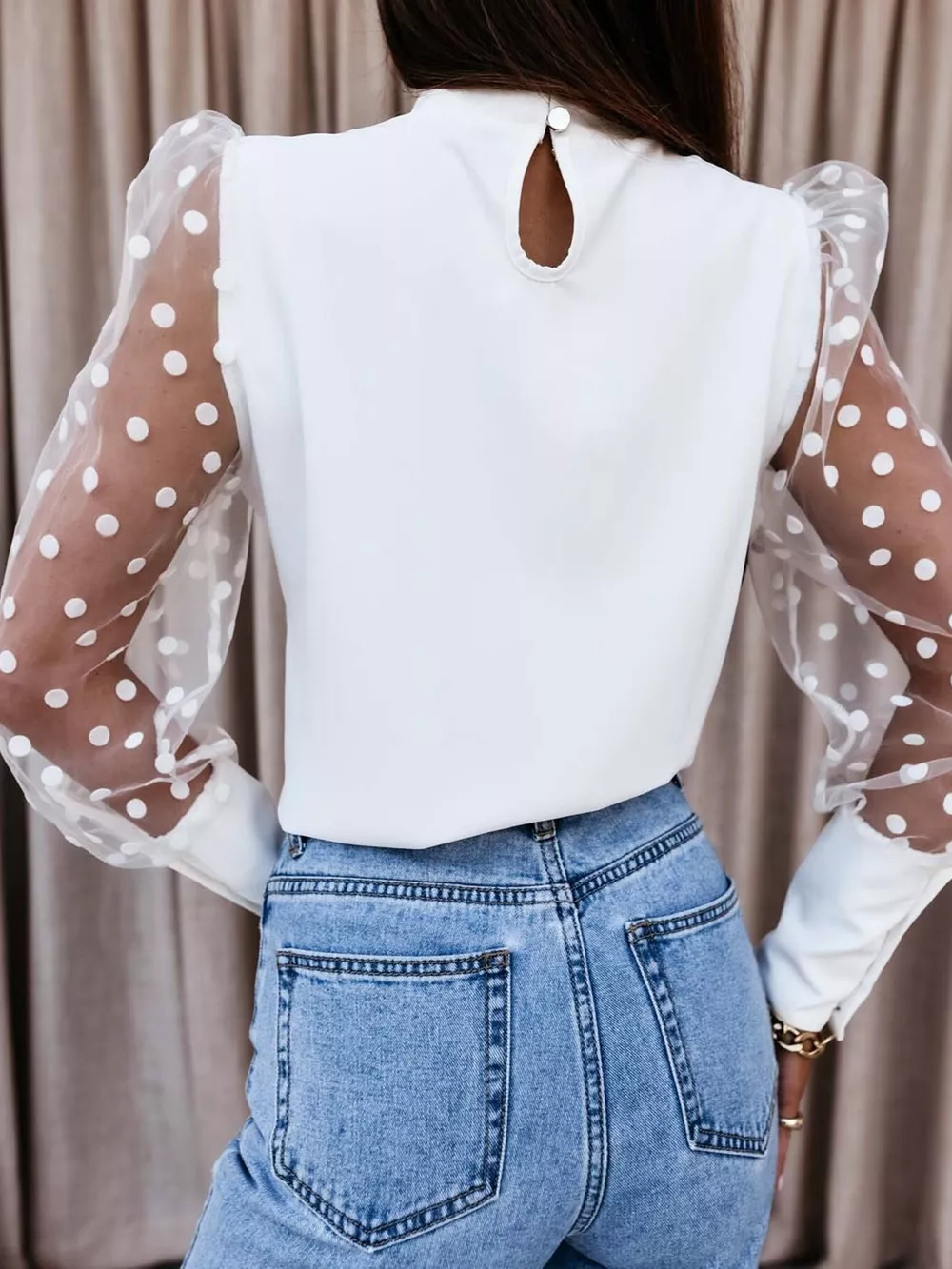 Sheer Polka Dot Sleeve Top, image 4