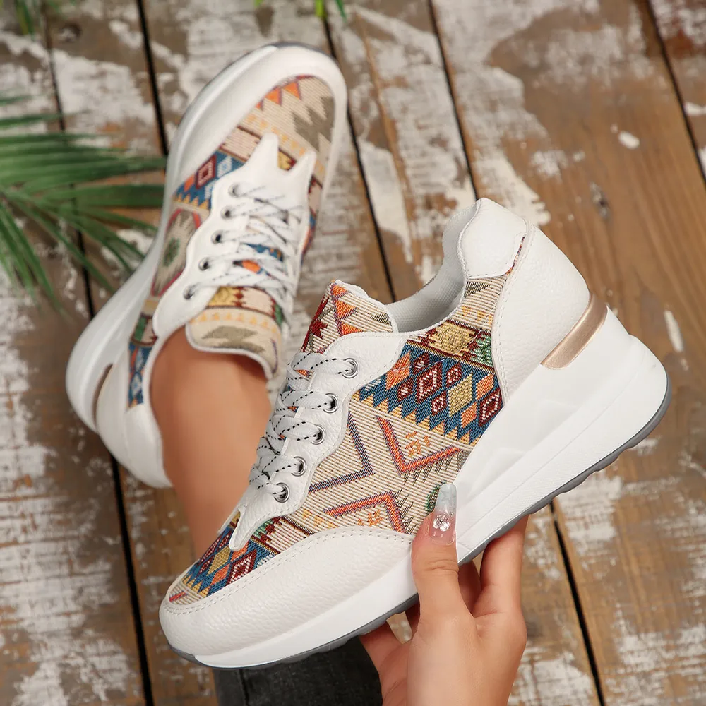 Geometric Lace Up Wedge Sneakers, image 8