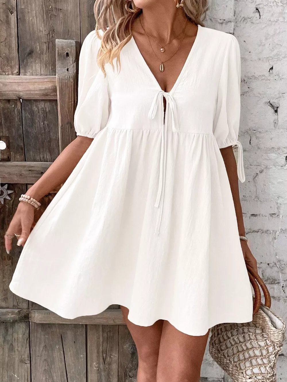 Tie Front Puff Sleeve Mini Dress, image 7