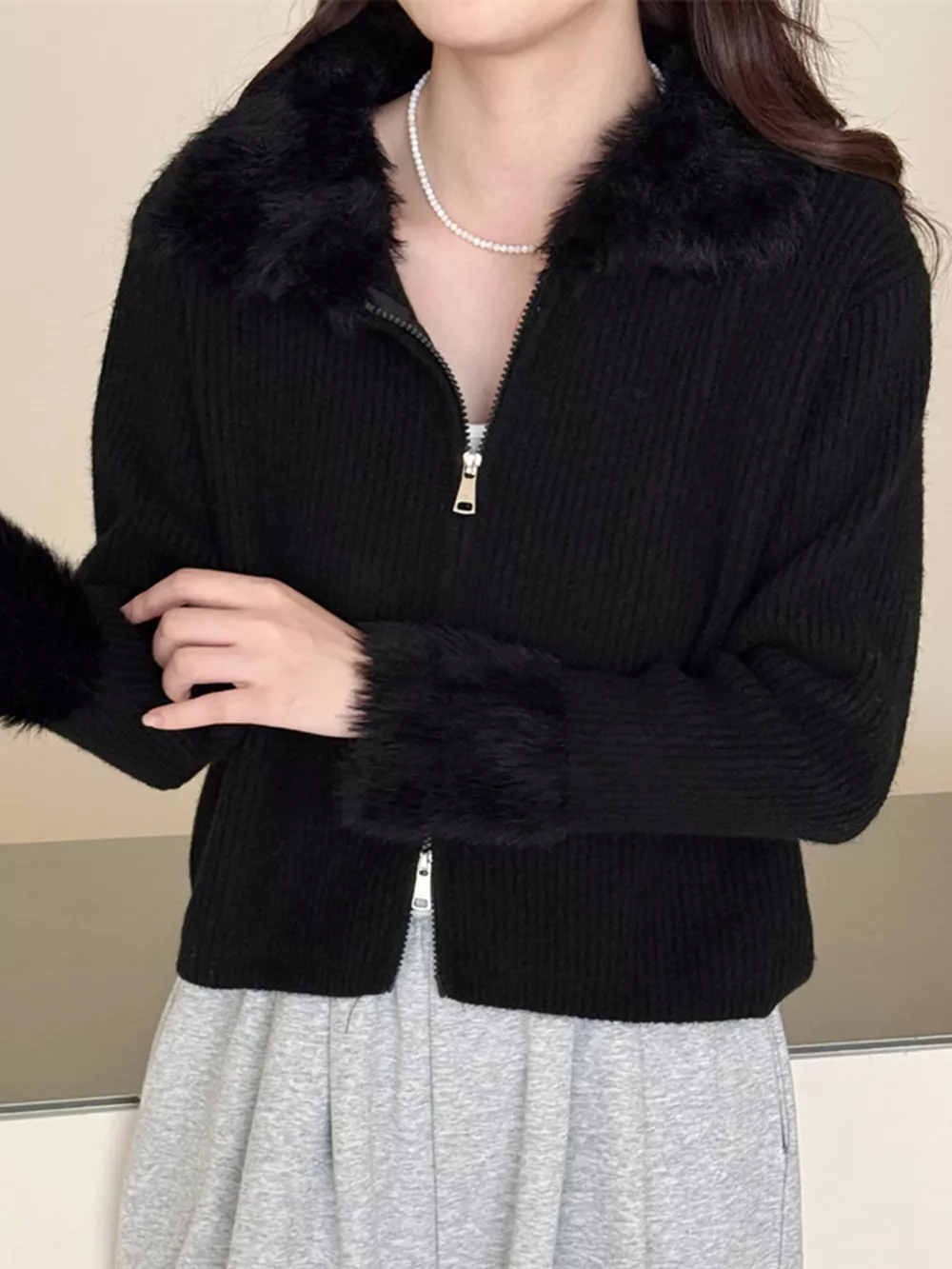 Fluffy Trim Zip-Up Cardigan, image 11