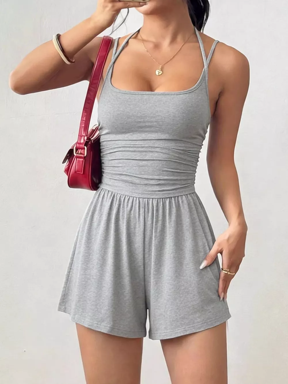 Ruched Spaghetti Strap Romper, image 14