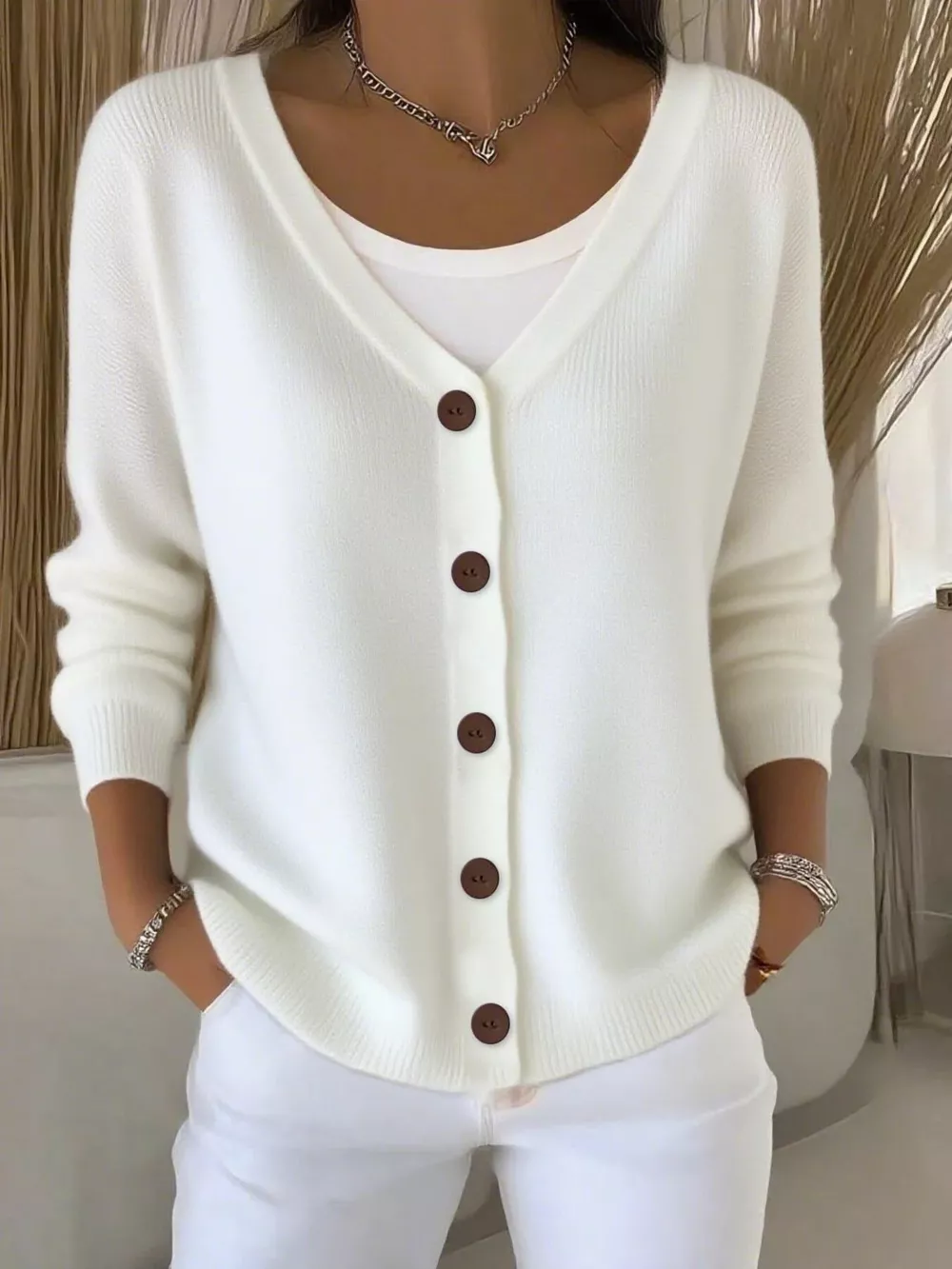 Full Size V-Neck Button-Down Knit Cardigan Plus Size, image 17