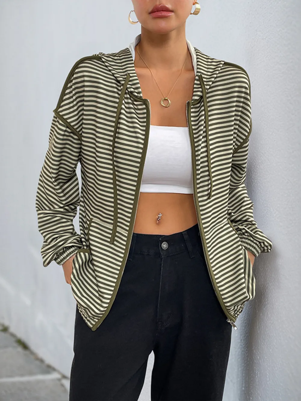 Striped Zip Up Oversized Hoodie, image 8
