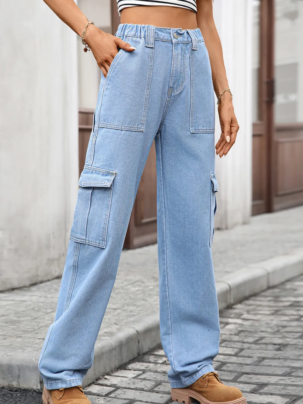High-Waisted Cargo Jeans, image 7