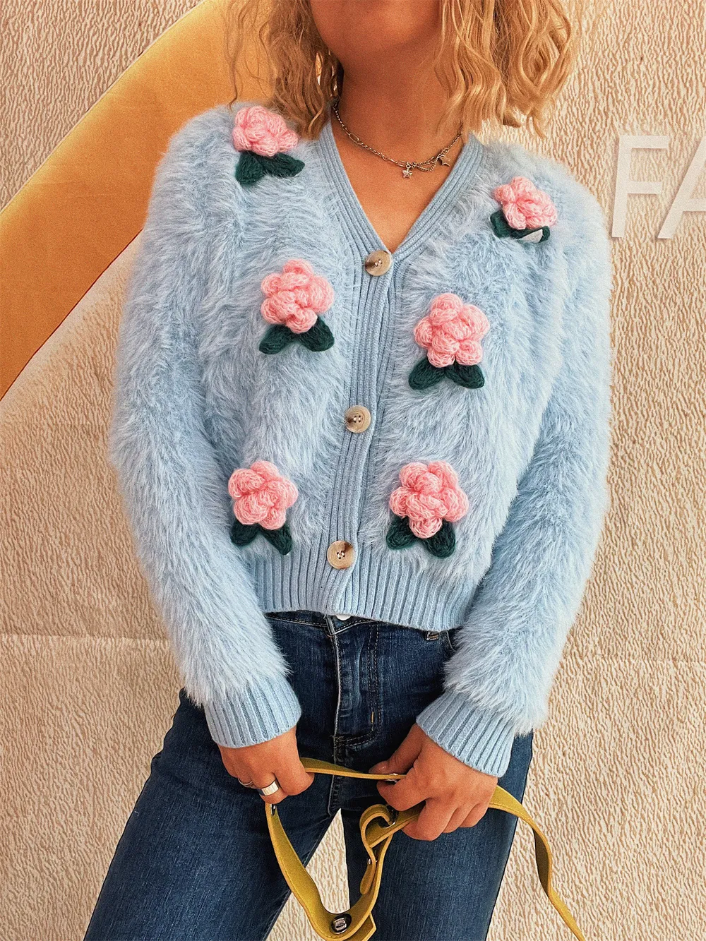 Flower Fuzzy Button-Up Cardigan, image 13
