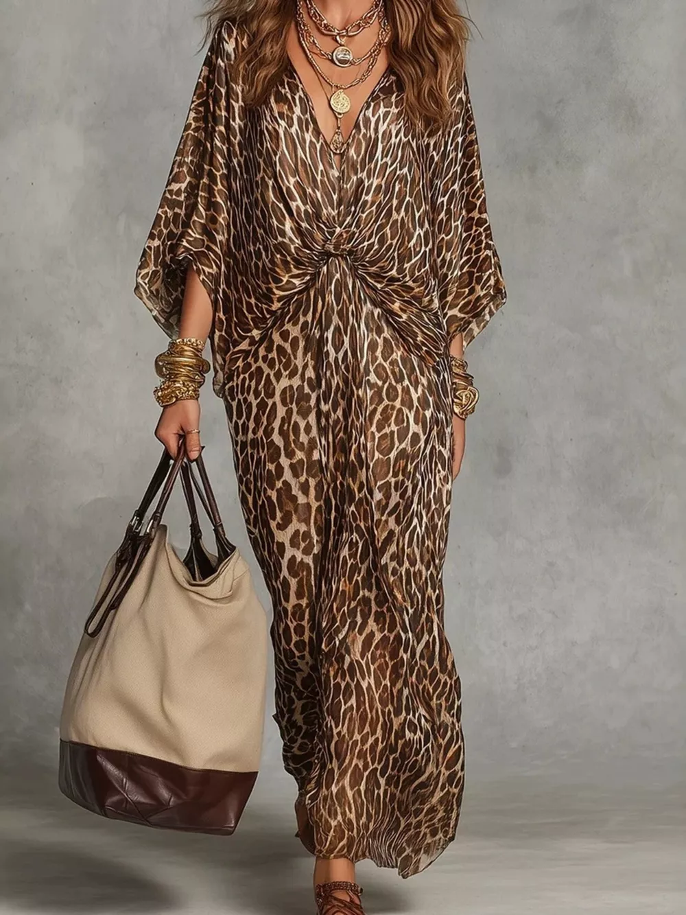 Leopard Print V-Neck Maxi Dress, image 4