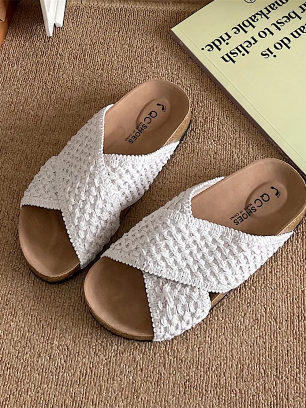Cross Strap Woven Pattern Comfort Sandals, image 5