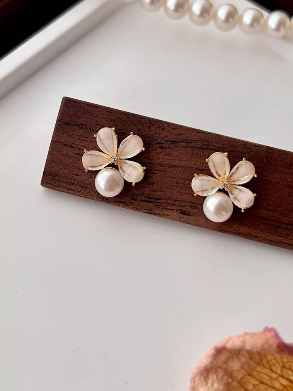 Floral Pearl Stud Earrings, image 2