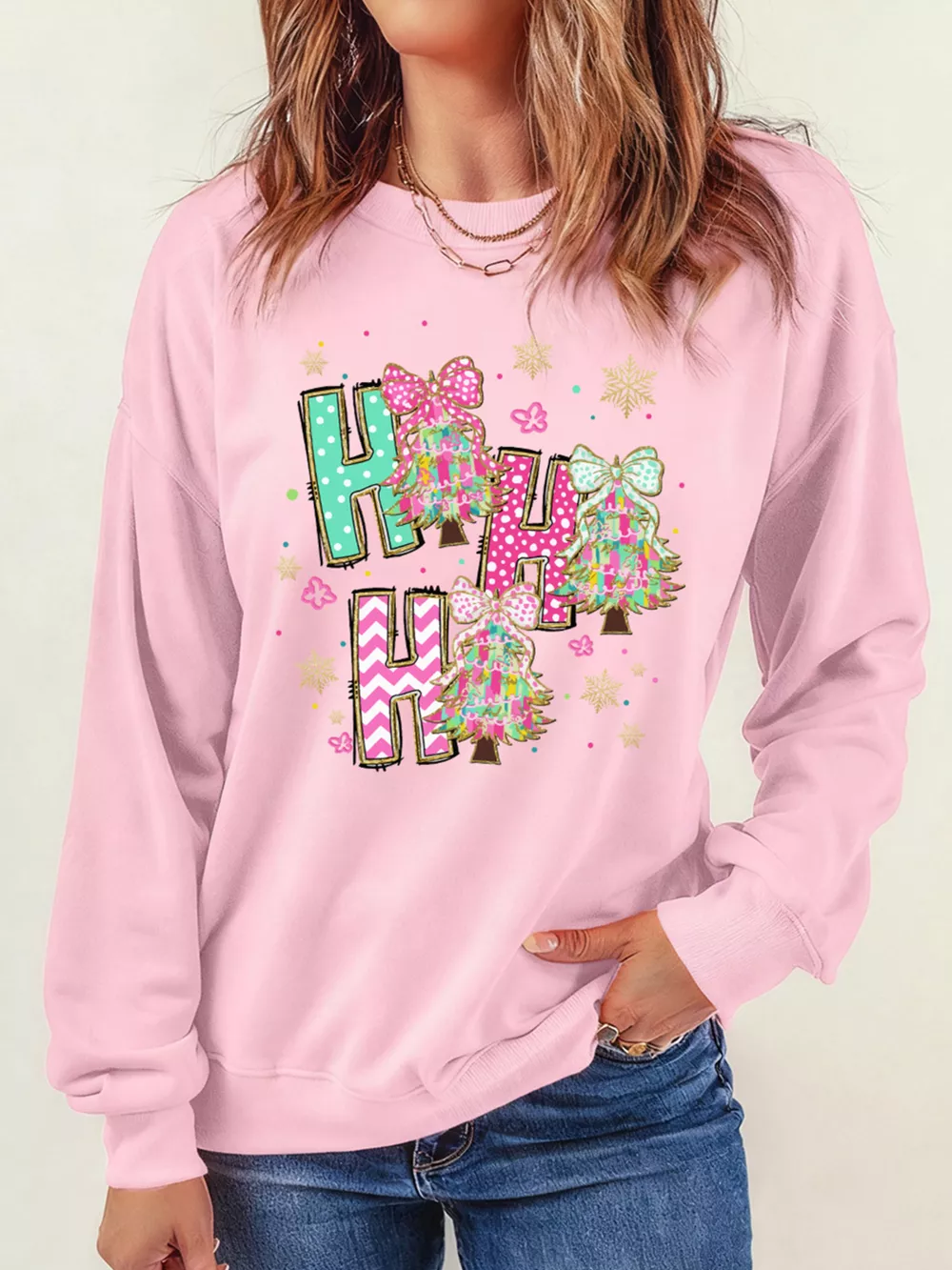 HO HO HO Christmas Tree Graphic Pullover Sweatshirt, image 4