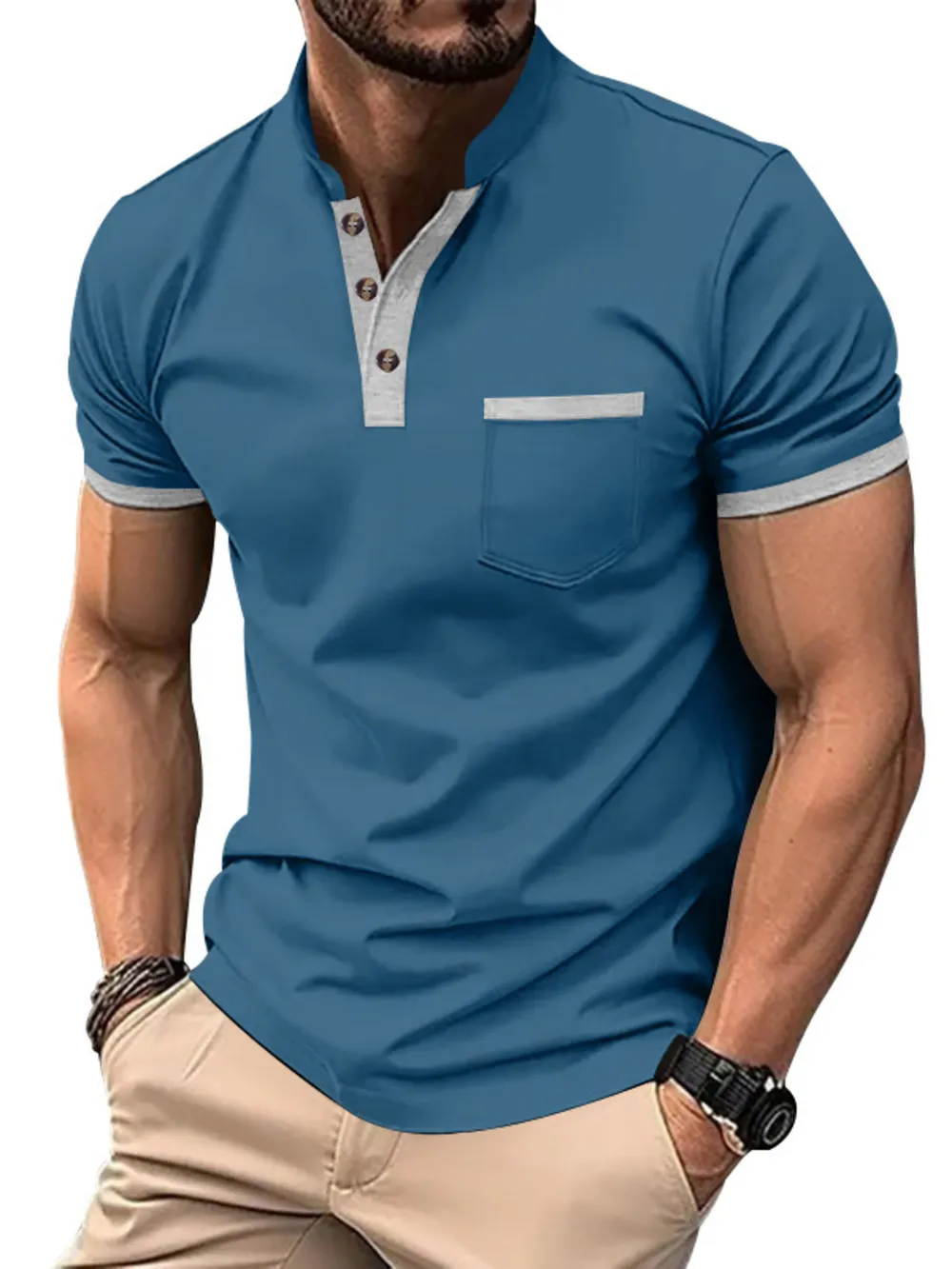 Men's Full Size Button Detail Short Sleeve Top Plus Size, image 5