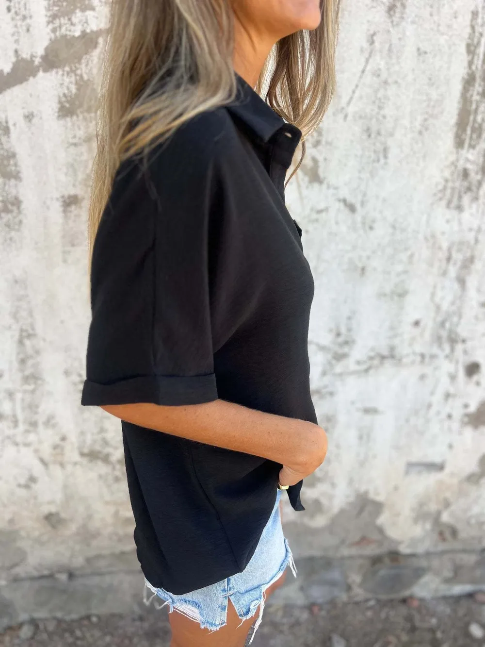 Full Size Casual Button Down Short Sleeve Loose Shirt Plus Size, image 18