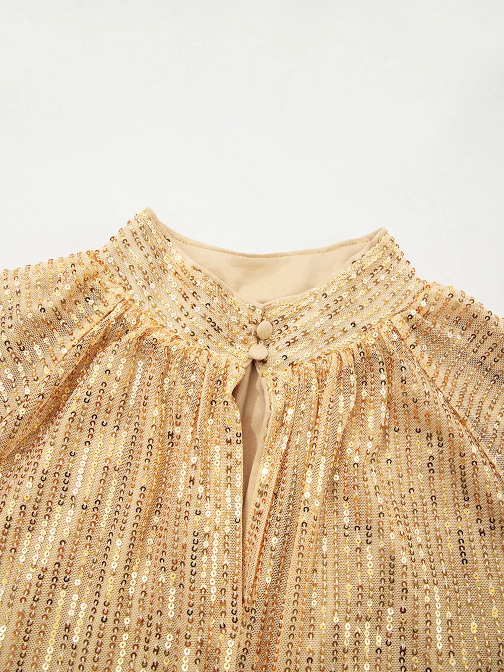 Metallic Balloon Sleeve Buttoned High Neck Loose Blouse, image 8