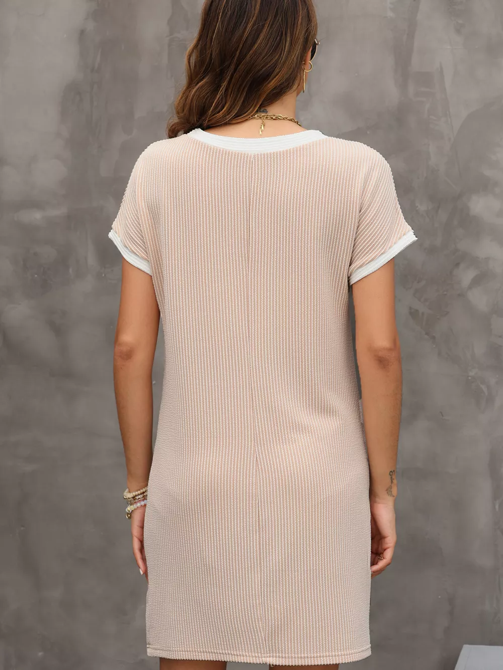 Twisted Ribbed Color Block Trim T Shirt Shift Dress, image 6