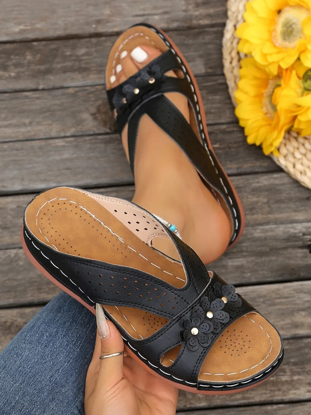 Flower Comfort Wedge Sandals, image 4
