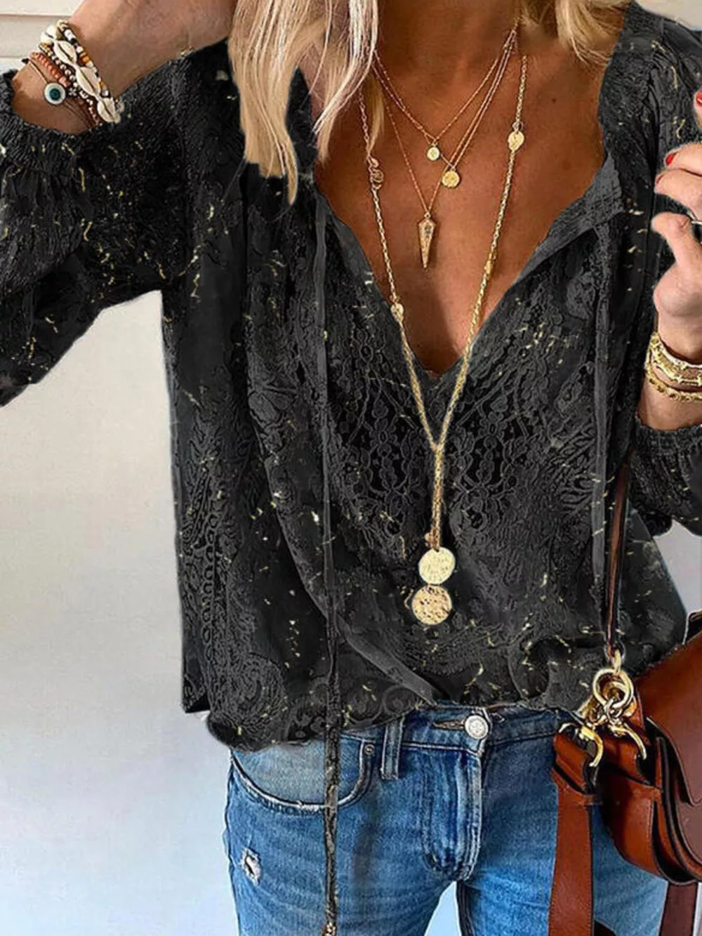 Lace Tie-Neck Blouse, image 4