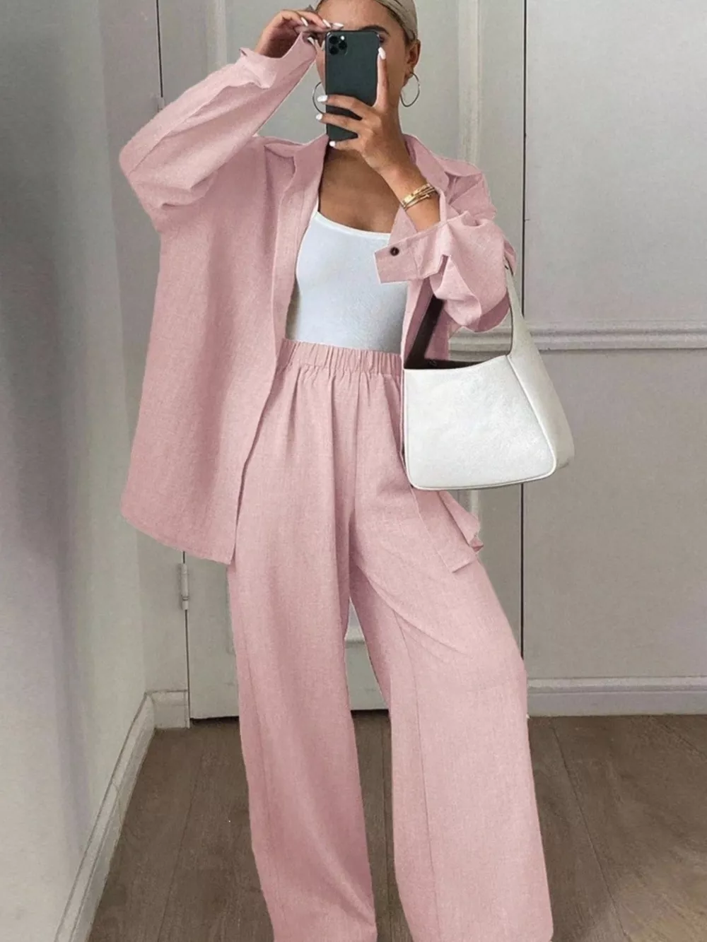 Button-Down Shirt and Wide-Leg Pants Set, image 31