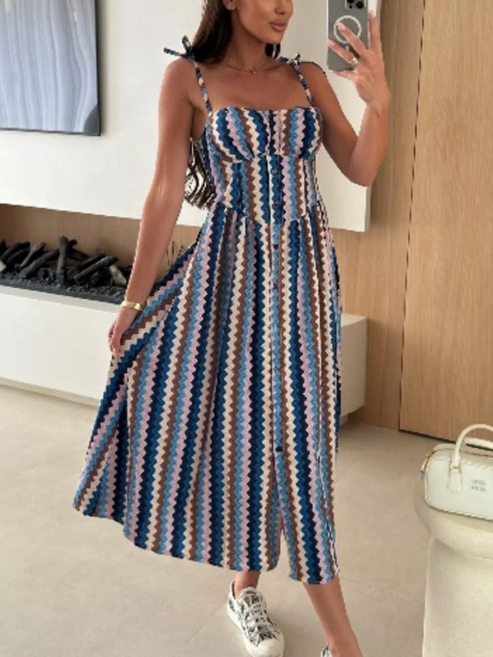 Printed Tie-Strap Midi Dress, image 31