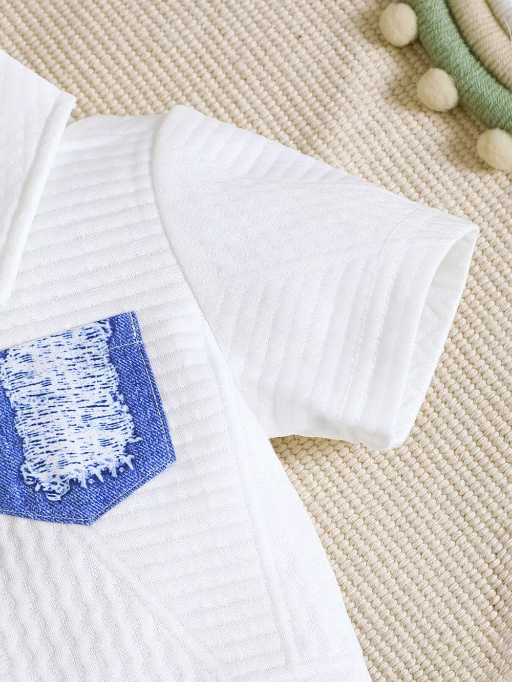 Children's Textured Polo Shirt & Ripped Shorts Set, image 4