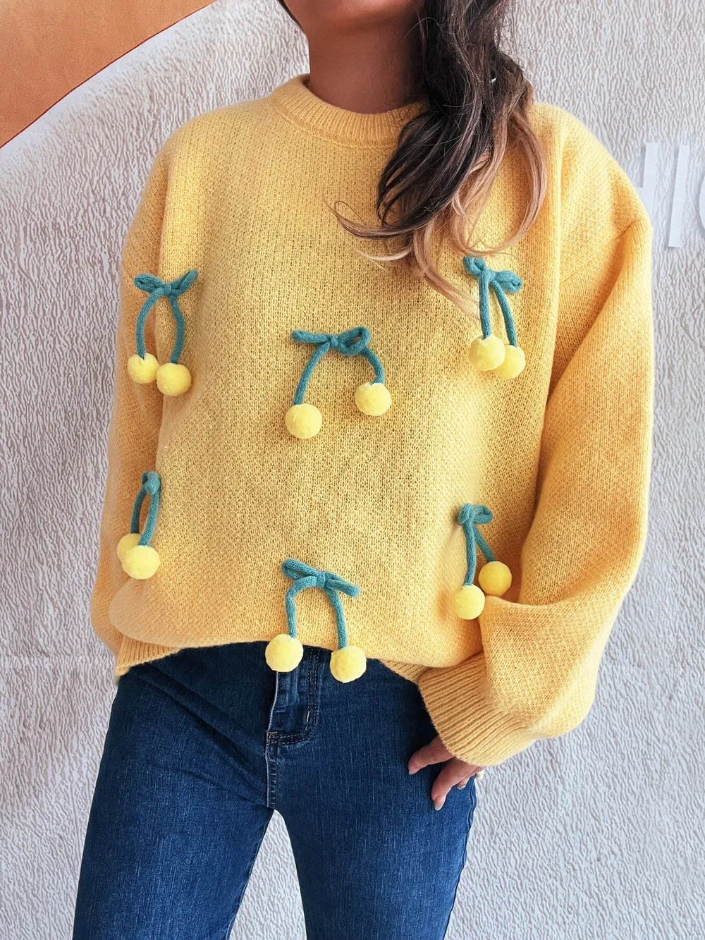 Cherry Round Neck Long Sleeve Sweater, image 23