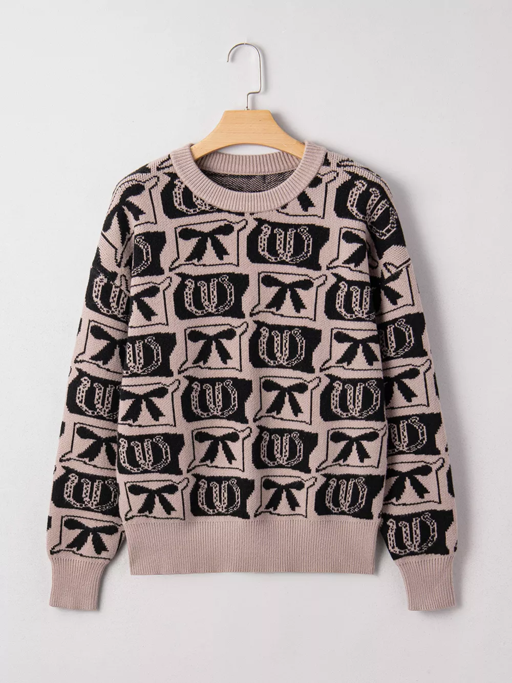Bows & Horseshoes Pattern Round Neck Sweater, image 5