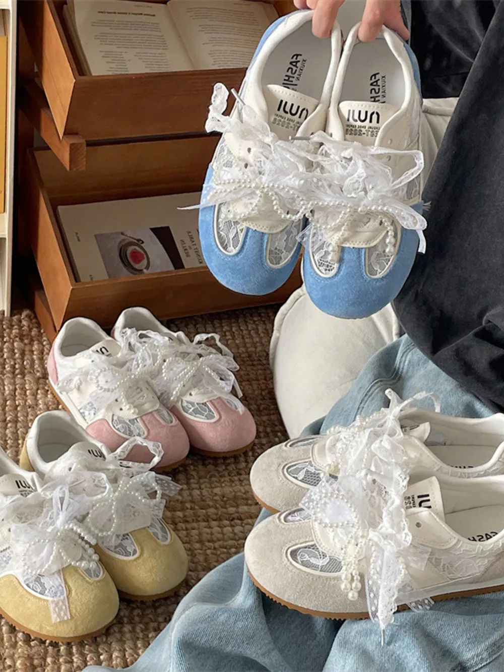 Vintage Lace Ribbon Sneakers, image 9