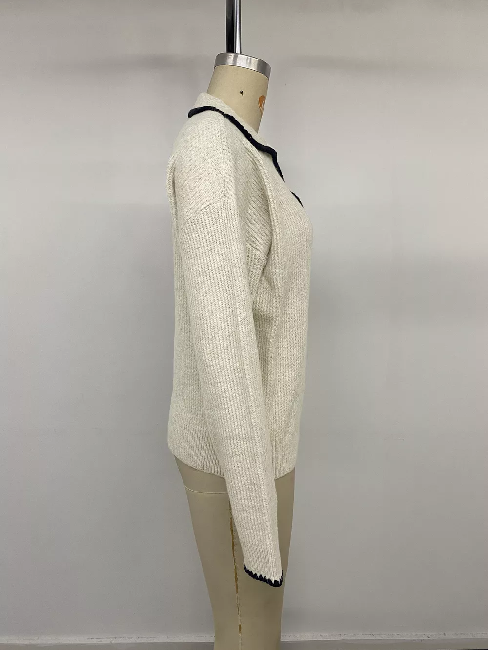 Contrast Trim Dropped Shoulder Sweater, image 12