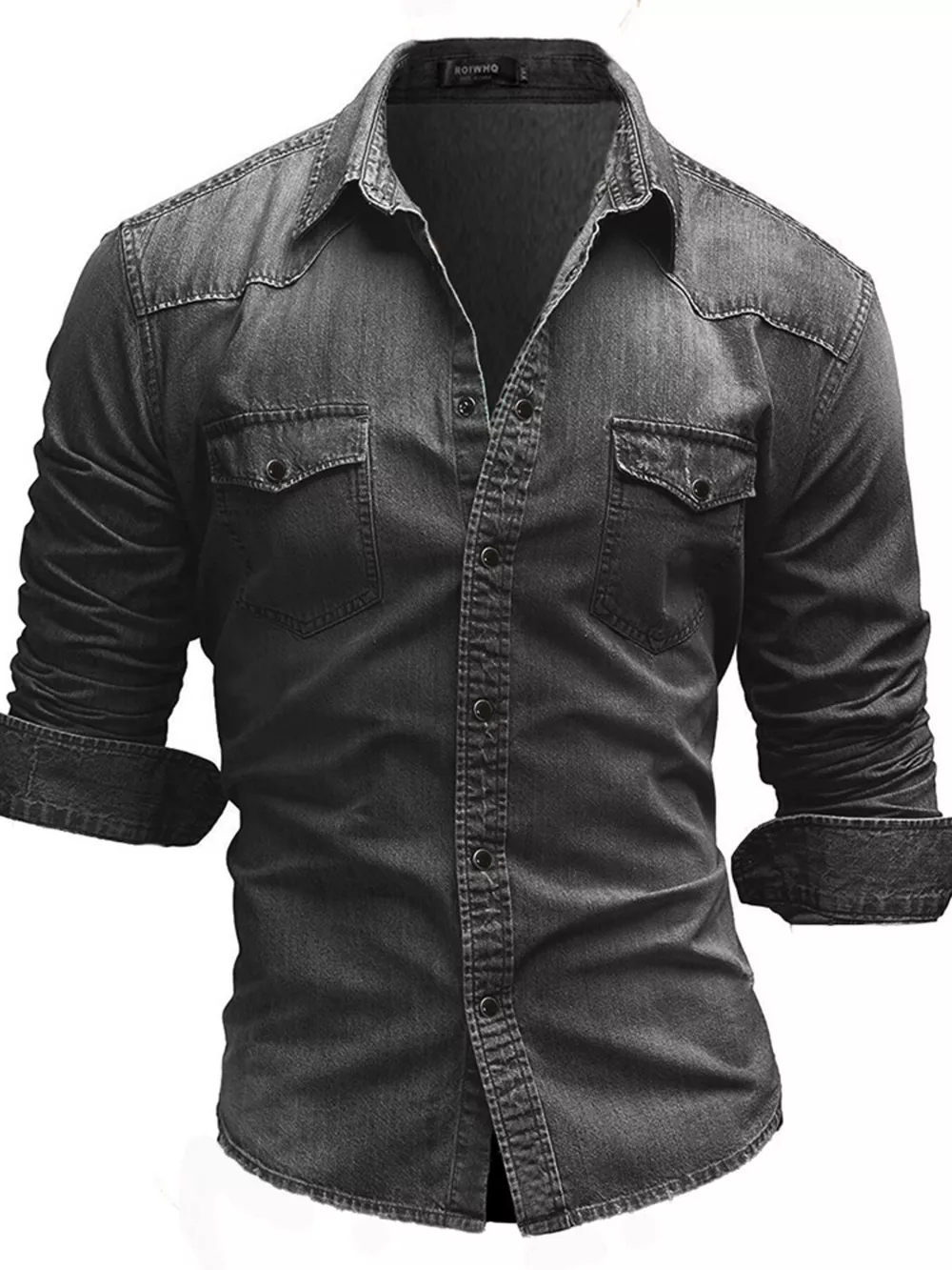 Men's Plus Size Vintage Washed Button Up Denim Shirt, image 8
