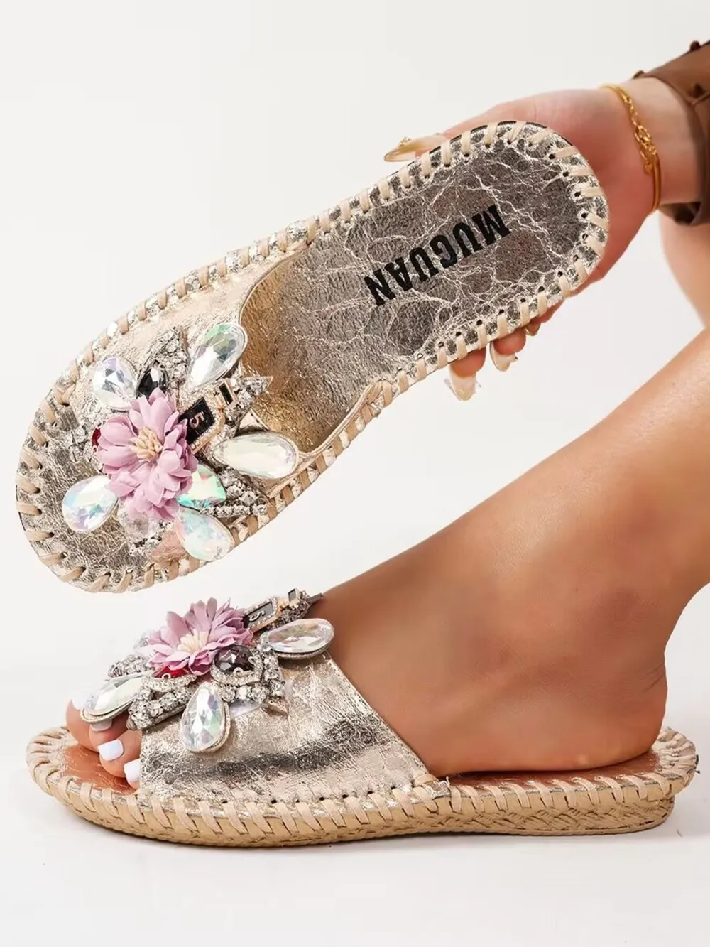 Floral Embellished Slide Sandals, image 5