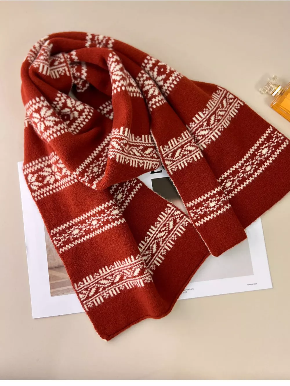 Winter Snowflake Pattern Knitted Scarf, image 10