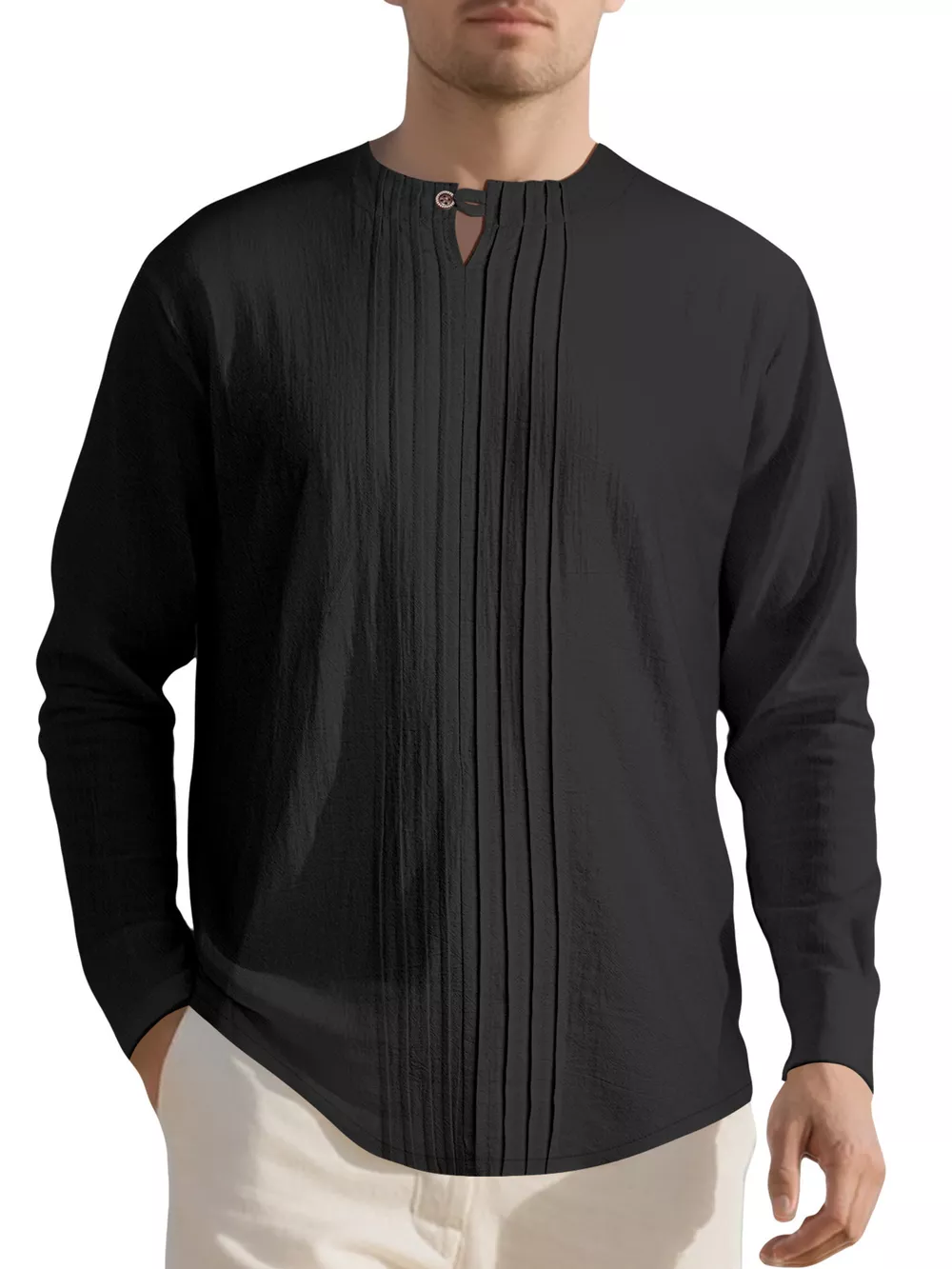 Men's Full Size Casual Pleated Long Sleeve Blouse Plus Size, image 6