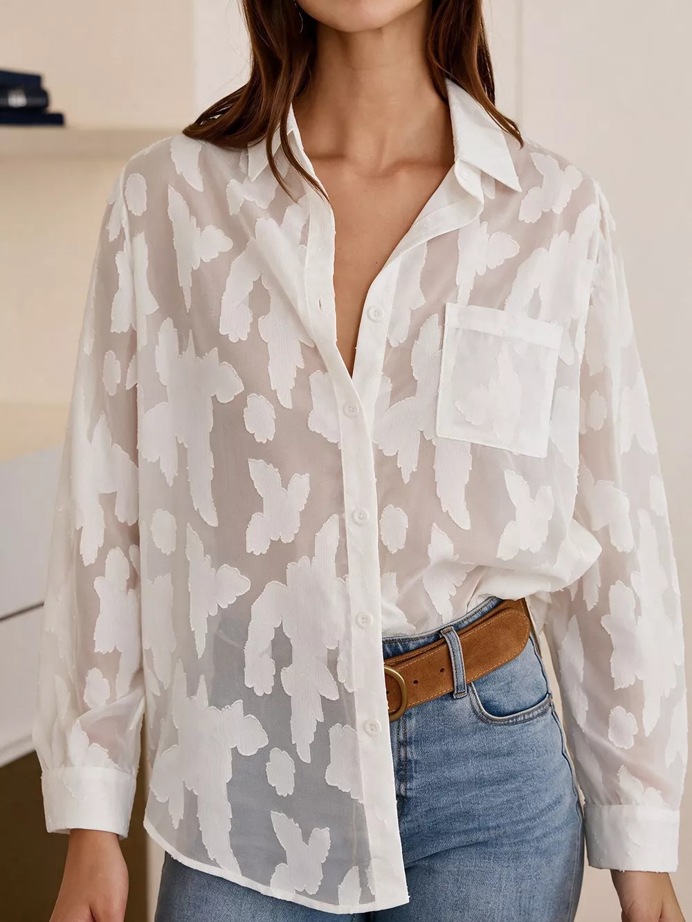 Sheer Button-Down Shirt, image 4
