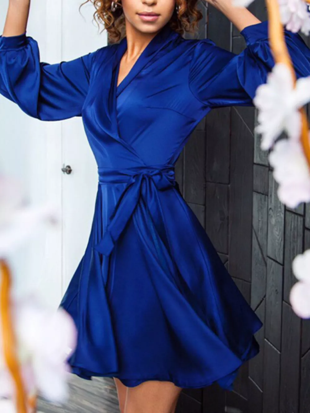 Satin Surplice Long Sleeve Mini Dress, image 9