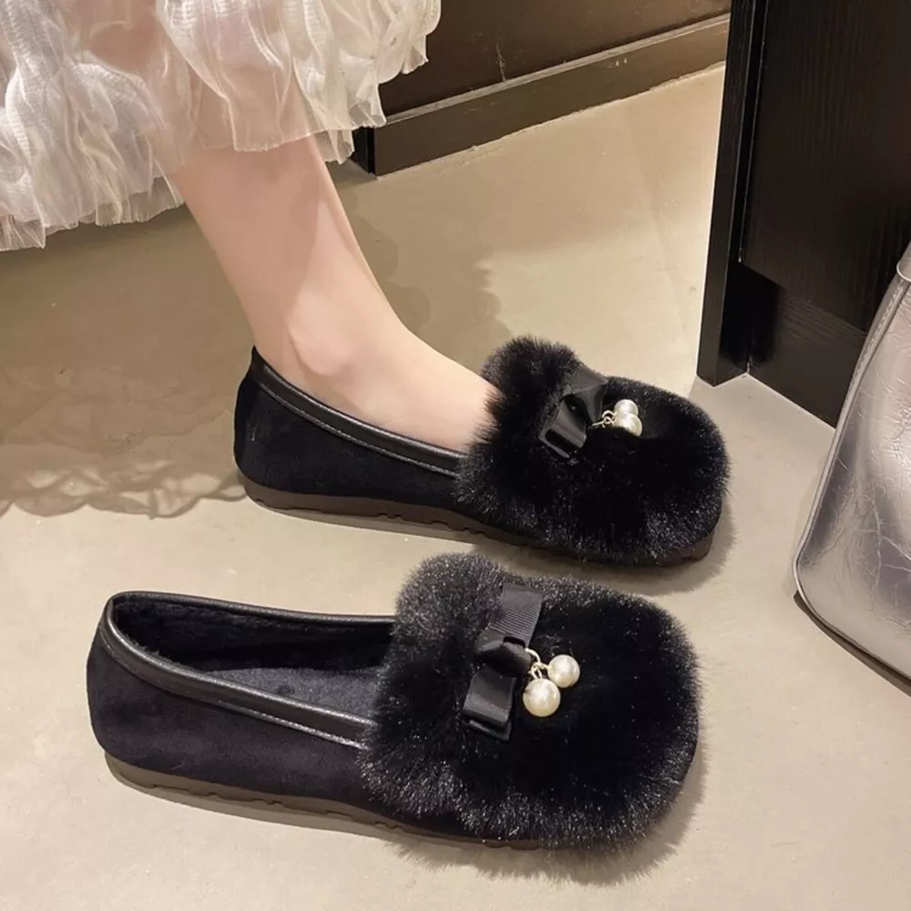 Fuzzy Pearl Bowknot Slip-Ons, image 7