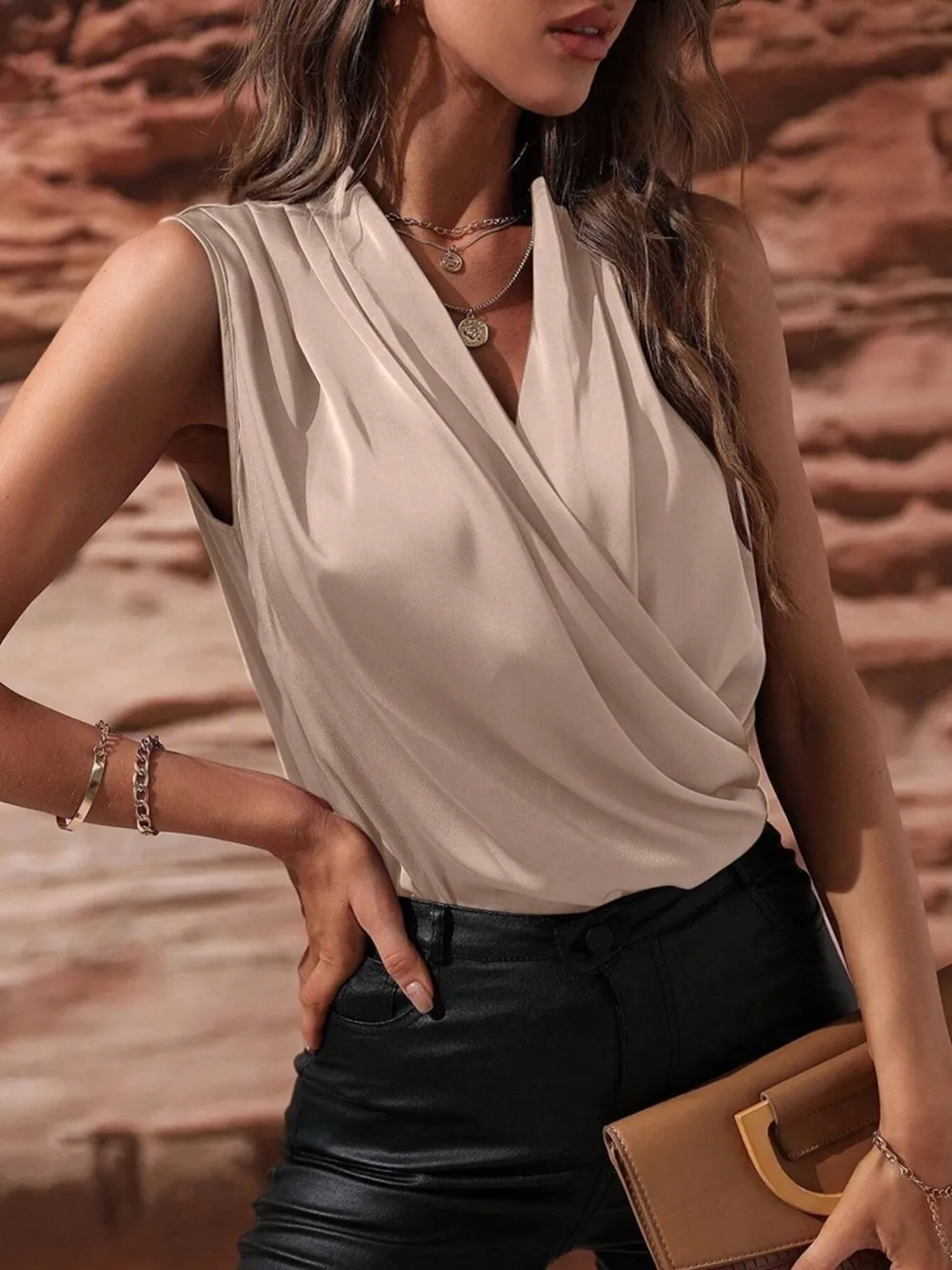 Sleeveless Wrap Draped Blouse, image 10