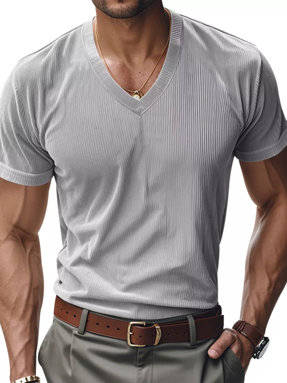 Men's Full Size V-Neck Slim Fit T-Shirt Plus Size, image 5