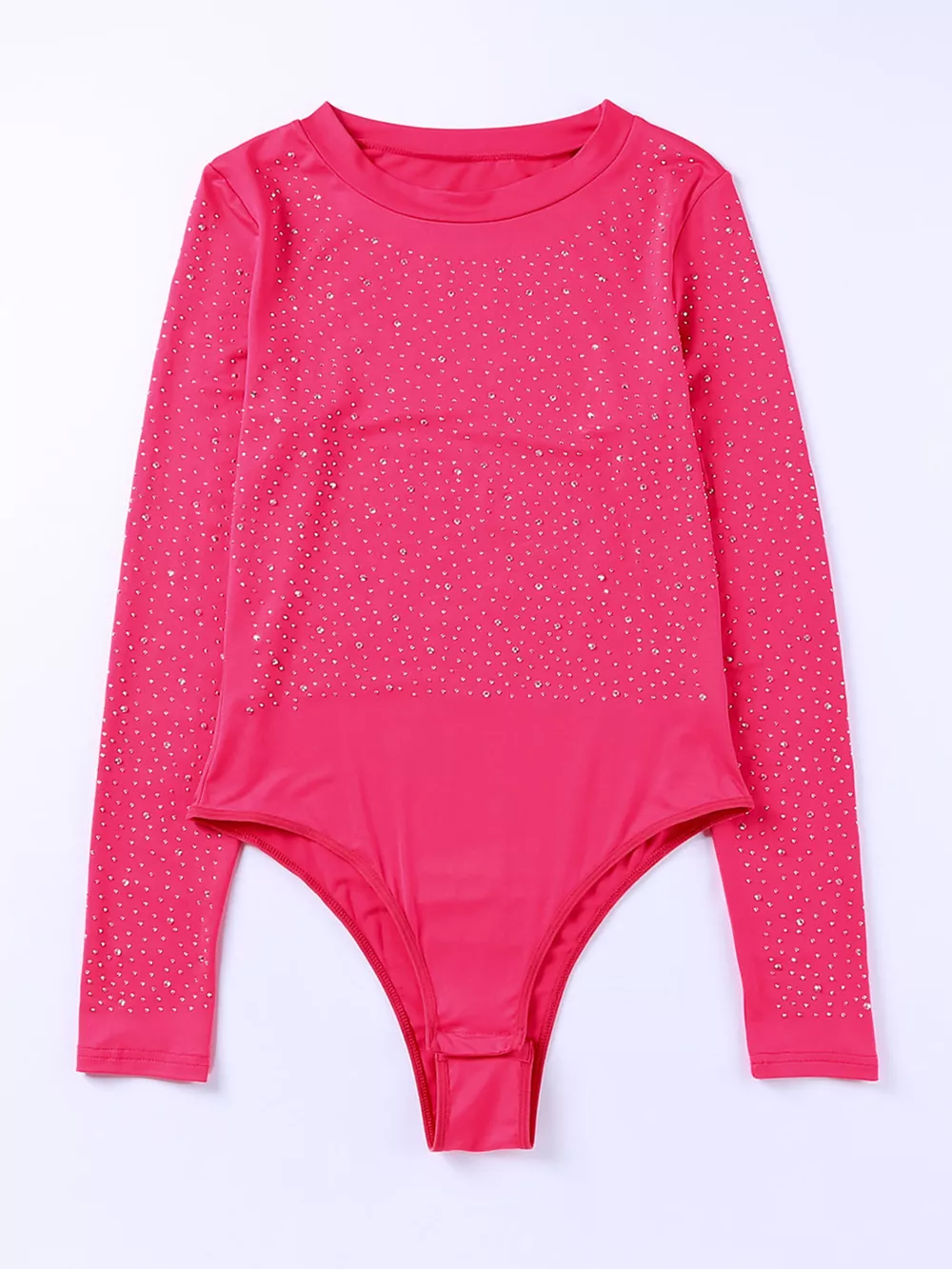 Rhinestone Round Neck Long Sleeve Bodysuit, image 9