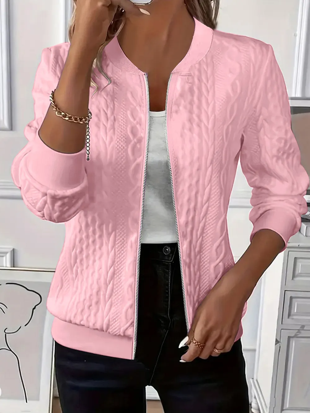 Texture Zip Up Long Sleeve Jacket, image 7