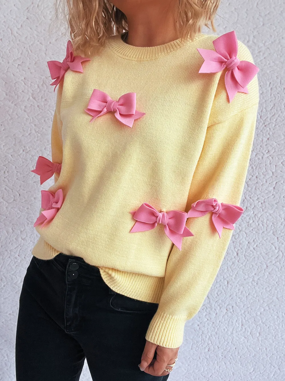 Bow Round Neck Long Sleeve Sweater, image 18
