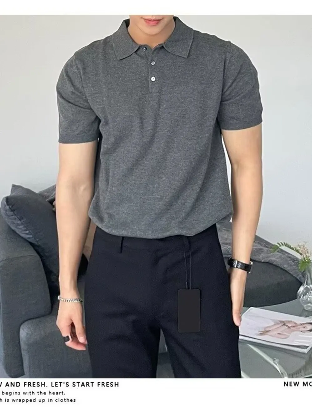 Men's Plus Size Button Detail Short Sleeve Polo, image 7