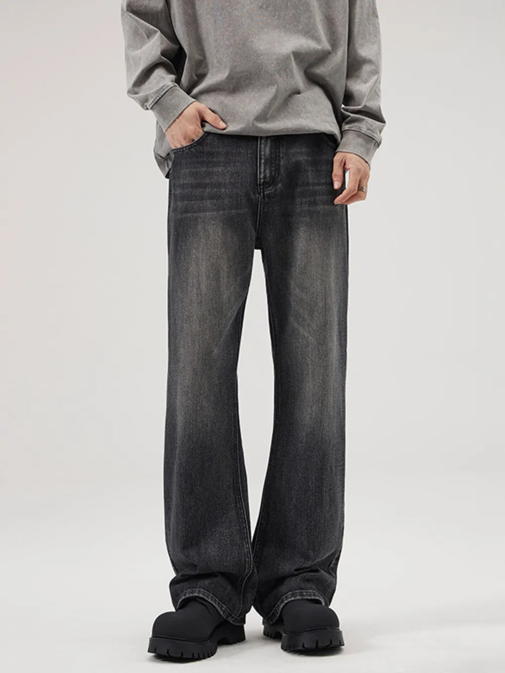 Men's Full Size Vintage Wash Wide Leg Jeans Plus Size