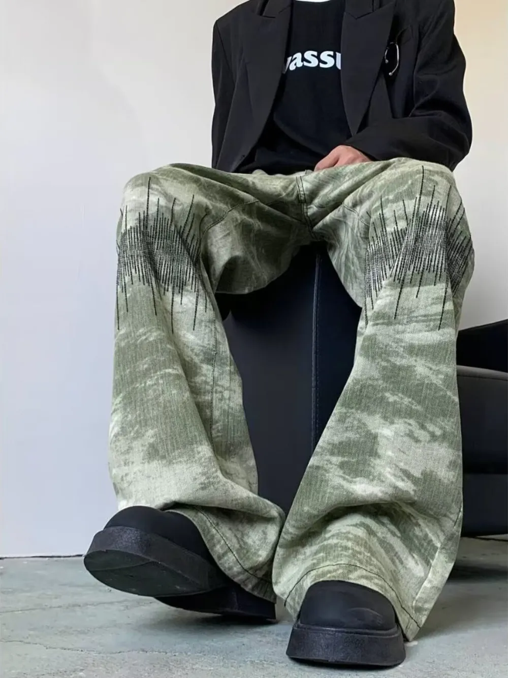 Men's Full Size Abstract Print Wide Leg Jeans Plus Size, image 4